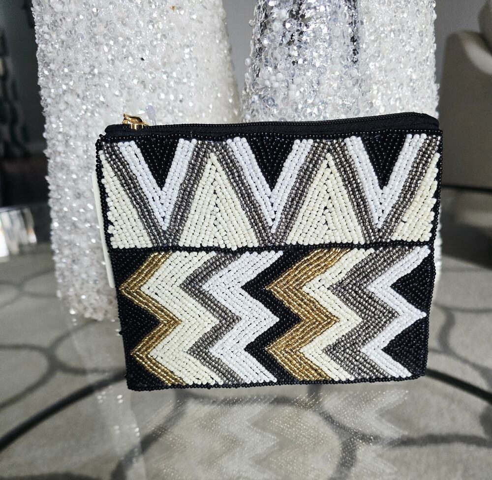 Kay Lee Zipper Black Beaded Small Bag New
